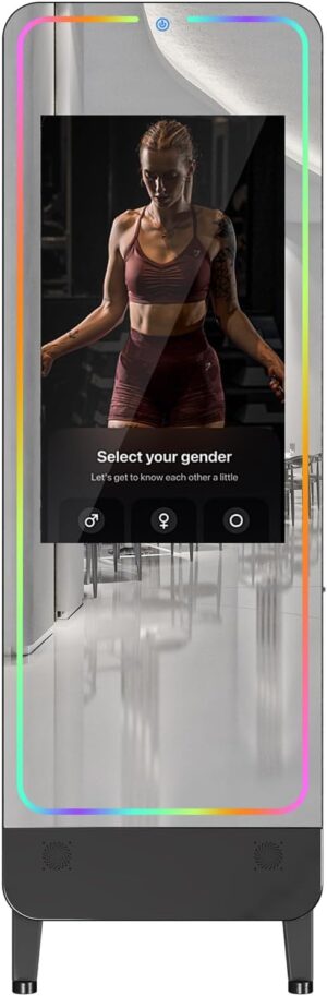 32”Smart Reflective Trainer HD Display with Cell Phone Screen Casting Function, Support Various Apps, with Light and Sound Control