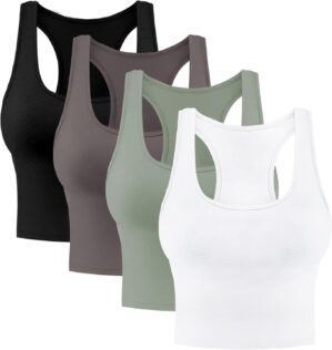 4 Pieces Women's Crop Tops Cotton Basic Tank Tops Racerback Sleeveless Sports Workout Crop Tank Tops