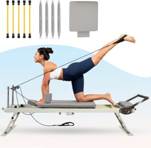 77.6" Pilates Reformer, Foldable Pilates Reformer Machine for Home, Pilates Equipment for Advanced and Beginner Up to 400 lbs Capacity, with JumpBoard and Dual Resistance-4 Springs and 5 Cords
