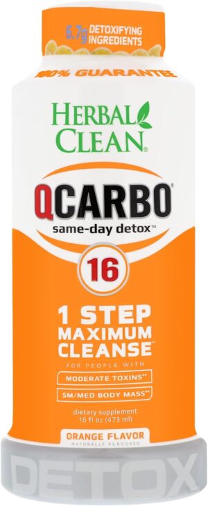 Herbal Clean QCarbo16 Same-Day Detox Drink, 1-Step Maximum Cleanse, Orange, (16 fl oz)