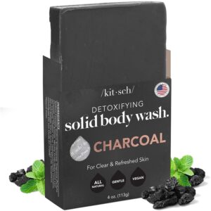 Kitsch Charcoal Soap Bar - Detoxifies Skin, Removes Excess Oil | Black Soap Bar for Men and Women | All Natural and Vegan | Made in USA - 4oz