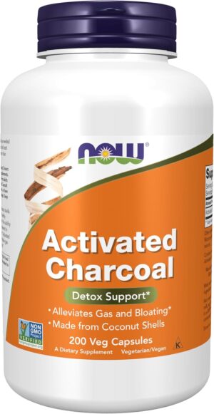 NOW Foods Supplements, Activated Charcoal Made from Coconut Shells, Non-GMO Project Verified, Detox Support*, 200 Veg Capsules