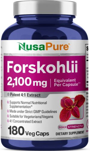 NusaPure Forskohlii 2100mg per Veggie Caps - 180 Capsules (Non-GMO, Gluten Free)