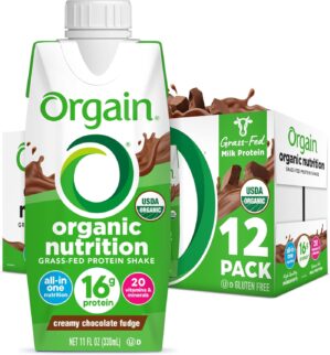 Orgain Organic Nutritional Protein Shake, Creamy Chocolate Fudge - 16g Grass Fed Whey Protein, Meal Replacement, 20 Vitamins & Minerals, Fruits & Vegetables, Gluten Free, Non-GMO, 11 Fl Oz (12 Pack)