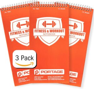 Portage Fitness & Workout Notebook - Fitness Journal, Workout Log, Exercise & Weight Training Notebook Planner, Fitness Tracker Log for Bodybuilding – 4 x 8 Inches, 140 Pages, 70 Sheets (Pack of 3)
