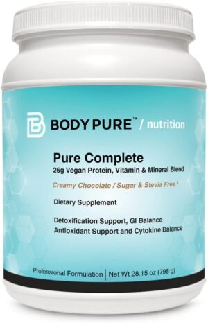 Pure Complete Chocolate - Vegan Protein Powder with Vitamins and Minerals. Sugar Free, Gluten Free, Detox Protein Shake with Anti Aging Ingredients. Professional Formula Now Available.