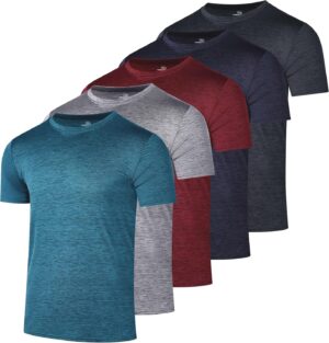 Real Essentials 5 Pack: Men’s Short Sleeve Dry Fit Active Crew Neck T Shirt - Athletic Running Gym Workout Tee Tops