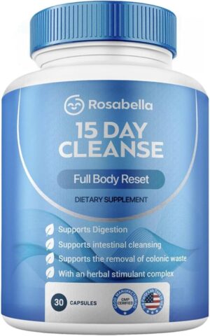 Rosabella 15 Day Cleanse – Full Body Detox & Colon Cleanse for Men & Women – Gut Cleanse Detox Pills for Digestive Health & Bloating Relief – Doctor-Formulated, Non-GMO, 30 Vegan Capsules
