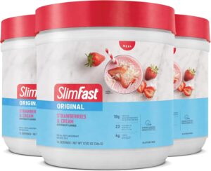 SlimFast Meal Replacement Powder, Original Strawberries & Cream, Weight Loss Shake Mix, 10g of Protein, 14 Servings (Pack of 3) (Packaging May Vary)