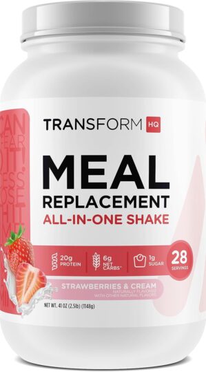 TransformHQ Meal Replacement Shake Powder 28 Servings (Strawberry & Cream) - Gluten Free, Non-GMO