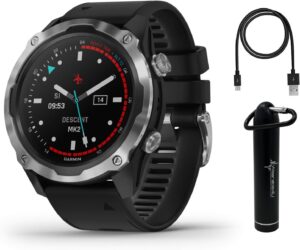 Wearable4U - Garmin Descent Mk2 Watch-Style Dive Computer (Stainless Steel with Black Band) with E-Bank Bundle