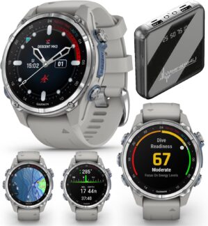 Wearable4U - Garmin Descent Mk3 & Mk3i 51 mm & 43 mm, Titanium Dive Computer +Extra-Long Strap | Up to 25 Days Battery Life, AMOLED Display, Multi-Band GPS Smartwatch & Gift Bundle (010-02753-03)