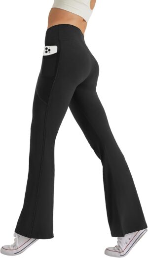 Women's High Waist Flare Yoga Pants Tummy Control Casual Bootcut Leggings with Side Pockets