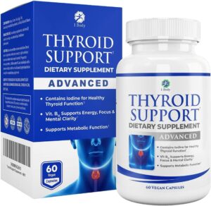 1 Body Thyroid Support Supplement with Iodine, B12, Zinc, Selenium, Ashwagandha, Non-GMO, Vegetarian, 30 Day Supply
