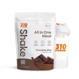 310 Nutrition – All-In-One Meal Replacement Shake with Shaker Cup - New Formula with Fiber Rich Vegan Superfood Blend - Natural Sweeteners - Low Carb Shake, Keto & Paleo Friendly - Gluten Free - 26 Essential Vitamins & Minerals -Chocolate Bliss - 28 Servings