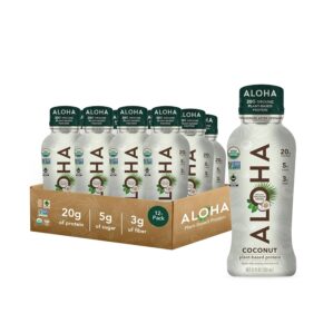 ALOHA Organic Plant Based Coconut Protein Shake w/MCT Oil (12 ct, 12oz Bottle) 20g Protein, Meal Replacement, Low Sugar & Carb, Gluten-Free, Paleo, Non-GMO, No Soy, Stevia or Sugar Alcohol…