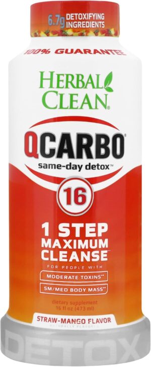 Herbal Clean - QCarbo16 Same-Day Detox Drink, Strawberry Mango, (16 fl oz)