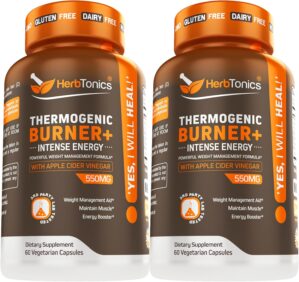 Herbtonics Thermogenic Supplement | Metabolic Health & GLP-1 Support for Men & Women | Clean Energy & Mental Focus | ACV, Green Tea Extract & Caffeine | 120 Veg Capsules