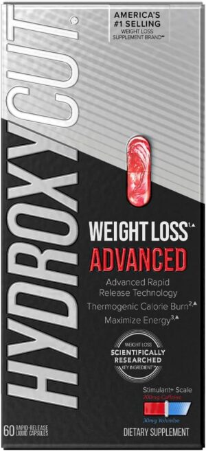 Hydroxycut Advanced - 60 Rapid-Release Liquid Capsules - Thermogenic Calorie Burn, Maximize Energy - for Women & Men