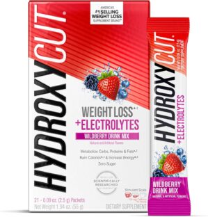 Hydroxycut Drink Mix, Wildberry Blast - 21 Travel-Size Packets - Zero Calories, Zero Sugar - Boost Metabolism, Burn Calories, Increase Energy - for Women & Men