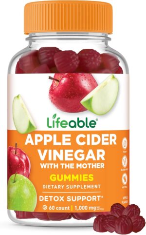 Lifeable Apple Cider Vinegar Gummies with Mother | 1000 mg | Advanced ACV for Detox & Cleansing, Supports Metabolism, Digestion, & Energy | 60 Gummies for Weight Loss and Belly Fat