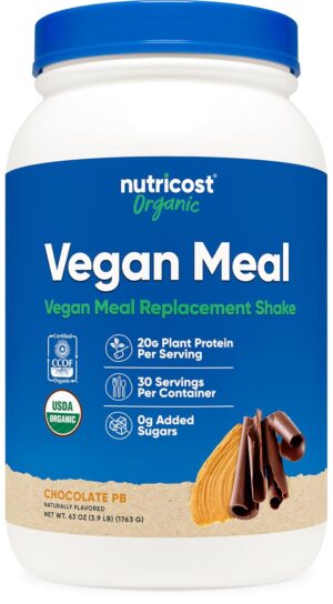Nutricost Organic Vegan Meal Replacement Shake Powder (Chocolate Peanut Butter) - Certified USDA Organic and Gluten Free