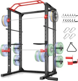 OPPSDECOR Power Cage, Multi-Function Power Rack with Adjustable Cable Pulley System, Squat Rack with Pull-up Bar, J-Hooks, More Training Attachment for Home Gym