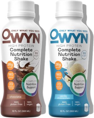 OWYN Only What You Need High Protein Plant Based Complete Nutrition Shake, Chocolate & Vanilla Variety Pack, 12 Fl Oz (12 Pack)