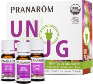 Pranarom - Unplug Wellness Essential Oil Kit (3-Pack of 5ml) - Digital Detox, Down Time, and Find & Focus Essential Oils - 100% Pure Essential Oil | USDA and ECOCERT Certified Organic