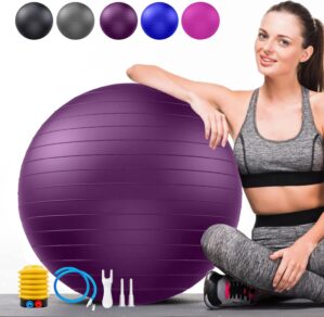 Soft Exercise ball, Anti-Burst Yoga Ball Chair Supports 2200lbs, Stability Swiss Ball w/ Pump for Pregnancy Birthing, Excersize, Workout, Fitness, Balance, Gym, Physio, Abs (Office & Home & School)
