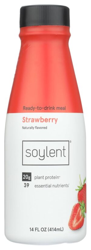 Soylent Complete Meal Replacement Shake, Strawberry, 20g complete protein, 28 vitamins & minerals, low sugar, 14oz (Single Bottle)