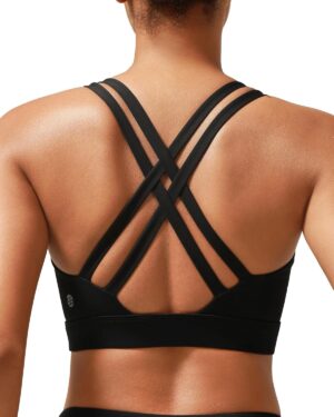 Sports Bras for Women, Medium-High Support Strappy Padded Running Sports Bras with Removable Cups