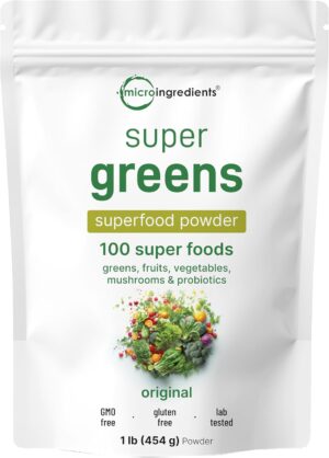 Super Greens Powder, 1lb | 100 Superfood Blend | Daily Greens, Whole Food Fruits and Vegetables, Mushrooms, & Probiotics | Wheatgrass, Spirulina, Lions Mane, Beet Root | Original, Non-GMO