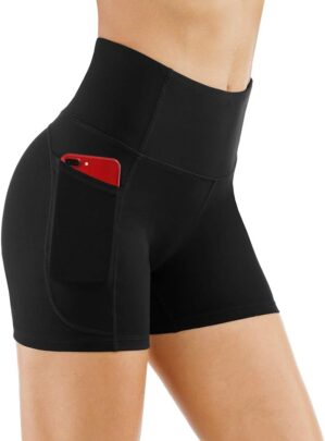 THE GYM PEOPLE Women's High Waist Workout Shorts Breathable Dolphin Split Elastic Lounge Yoga Shorts