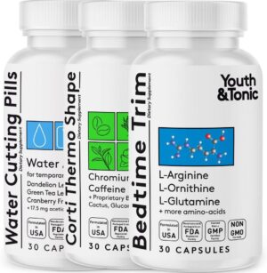 Youth & Tonic Lean Sculpt Defined Cleanse – Water Weight Away, Cortithermo Shape & Bedtime Trim for Detox Metabolism Bloating Energy & Dietary Discipline for Mindful Eating – 90 Pills for Women & Men