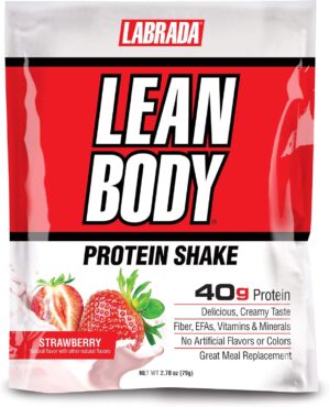 Lean Body All-In-One Strawberry Meal Replacement Shake. 40g Protein Whey Blend, 8g Healthy Fats & Fiber, 22 Vitamins and Minerals , No artificial color, Gluten Free, (80 MRP Packets)
