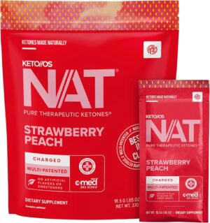 Pruvit - Keto//OS NAT - Strawberry Peach Charged Drink Mix with C-Med 100, L-Taurine, Vitamins B6 & B12, Ketone Supplement - 18.5g